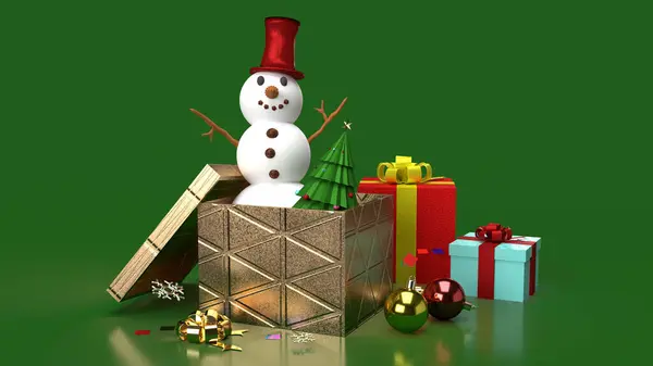 Muñeco Nieve Cajas Regalo Para Contenido Navidad Renderizado — Foto de Stock