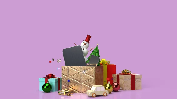 Muñeco Nieve Cajas Regalo Para Contenido Navidad Renderizado —  Fotos de Stock