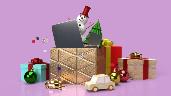 Muñeco Nieve Cajas Regalo Para Contenido Navidad Renderizado — Foto de Stock