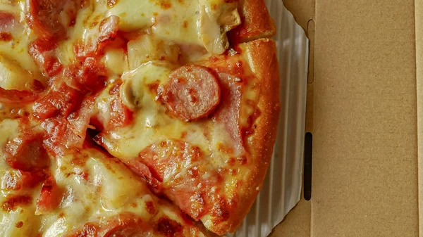 Pizza Papírové Krabici Zavřít Obrázek Pro Obsah Potravin — Stock fotografie