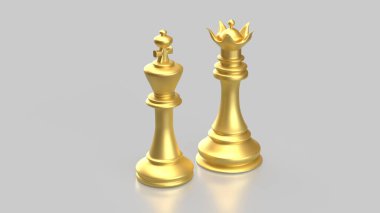 Altın Kral ve Kraliçe Beyaz Arkaplanda 3D Hazırlama.