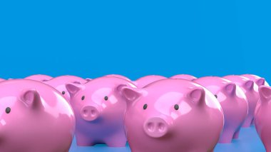 Piggy Bank Group, 3d Tasarlama veya Kazanma kavramı için mavi Arkaplan.