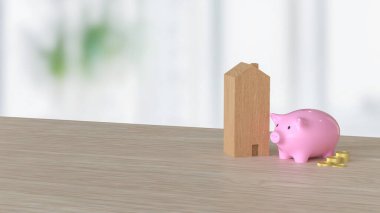 Piggy Bank ve Ev Tasarruf ya da Kazanç Konsepti 3D Hazırlama.