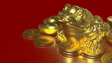 Altın şanslı Feng Shui Kurbağası Din konsepti 3D Rendering.
