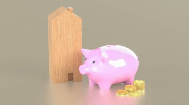 Piggy Bank ve Ev Tasarruf ya da Kazanç Konsepti 3D Hazırlama.