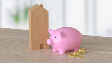 Piggy Bank ve Ev Tasarruf ya da Kazanç Konsepti 3D Hazırlama.