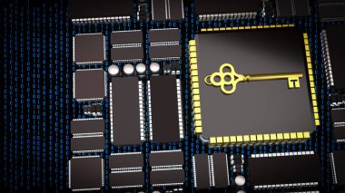IT güvenlik konsepti 3d oluşturma için PCB panosundaki anahtar.