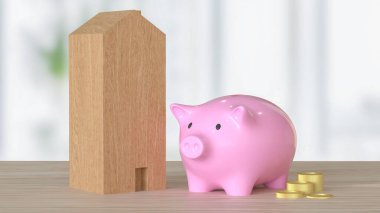 Piggy Bank ve Ev Tasarruf ya da Kazanç Konsepti 3D Hazırlama.