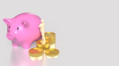 Piggy Bank ve altın sikkeler kazanma veya kaydetme konsepti 3d oluşturma.