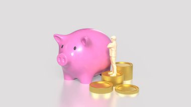 Piggy Bank ve altın sikkeler kazanma veya kaydetme konsepti 3d oluşturma.