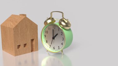 Saat ve Ev İnşaat veya Mülkiyet kavramı 3D Hazırlama.