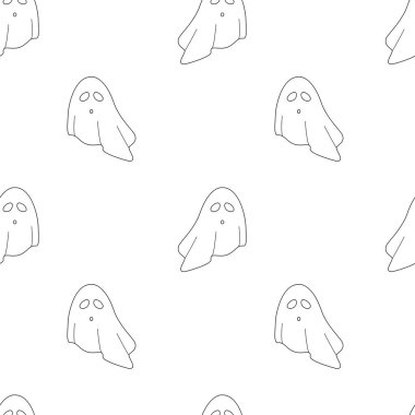 Dış hat hayaletleri kusursuz vektör deseni. Desenin ve arkaplanın kolay değiştirilebilir rengi. 