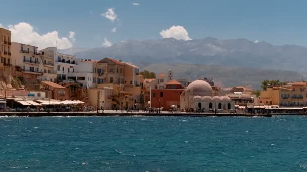 Chania Promenade, Crete, Yunanistan — Stok video