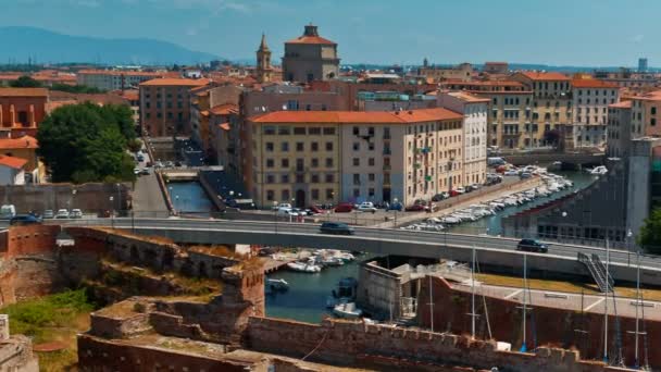 Livorno 2018 Establishing Shot Tuscan Town Livorno Italy Featuring Prominent — стоковое видео