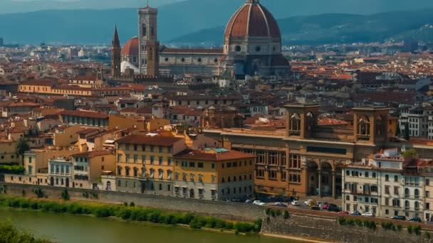 Teleaufnahme Der Altstadt Von Florenz Einschließlich Der Cattedrale Santa Maria — Stockvideo