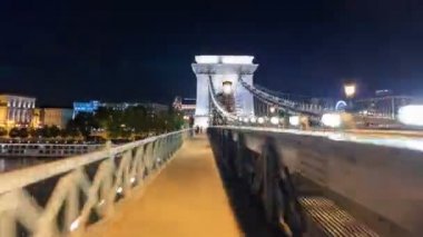 Zincir köprü gece Timelapse, Budapeşte, Macaristan