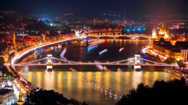 Danube gece Timelapse, Budapeşte, Macaristan