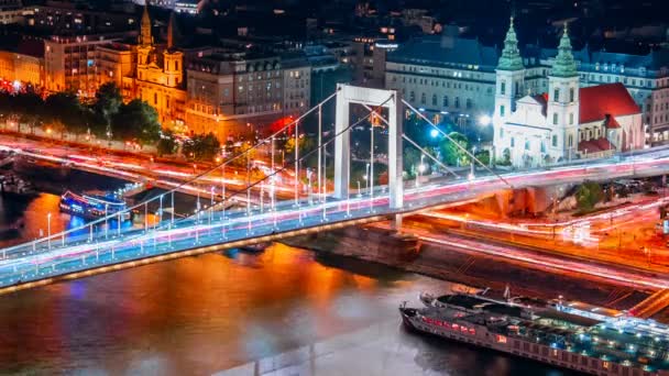 Kedjebron natt Timelapse, Budapest, Ungern — Stockvideo