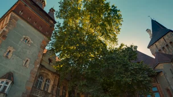 Panning Tiro Belo Castelo Vajdahunyad Budapeste Hungria Foi Construído 1896 — Vídeo de Stock