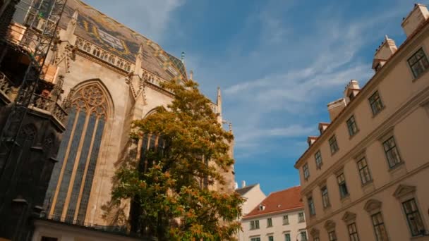 Pov Strzał Wzdłuż Katedry Stephens Wiedniu Romański Gotycki Kościół Ukończono — Wideo stockowe