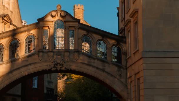 Vista Pôr Sol Famosa Ponte Dos Suspiros Oxford Inglaterra Reino — Vídeo de Stock