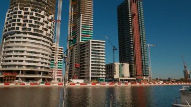 Londra, 2018 - yaklaşık büyük bir şantiye city, Londra, İngiltere, İngiltere'nin Docklands bölgesinde gökdelenlerin devirme atış
