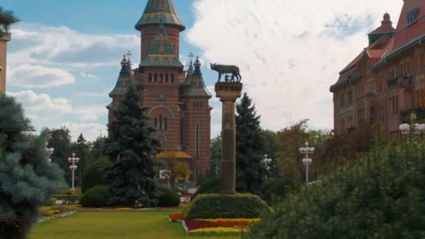 Timisoara Circa 2017 Inclinazione Della Città Medievale Timisoara Romania Con — Video Stock