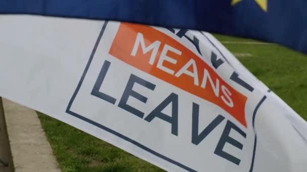 London Circa 2019 Brexit Close Shot Flag Next White Flag — Stok Video