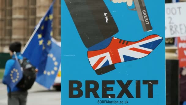 Londonban Cirka 2019 Brexit Közeli Lövés Remainer Pro Plakát Ábrázolja — Stock videók