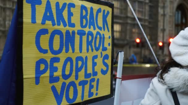 Londres Circa 2019 People Vote Pro Permanecer Cartel Hecho Mano — Vídeo de stock