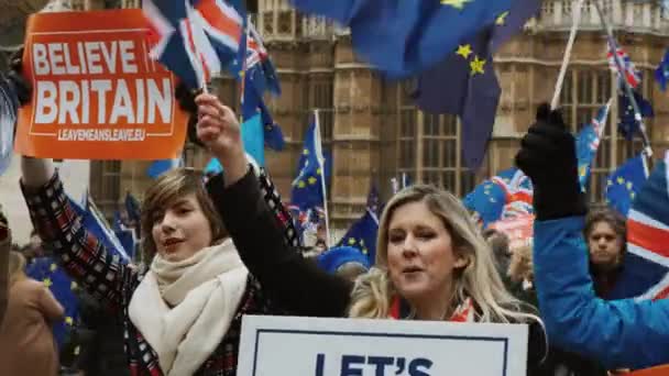 London Circa 2019 Group Vocal Demonstrators Protesting Westminster London Brexit — Vídeos de Stock