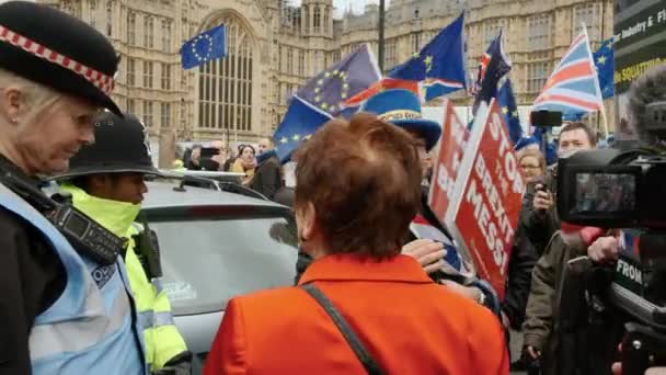 Лондон Примерно 2019 Году Вокальные Сторонники Демонстрируют Перед Вестминстерским Дворцом — стоковое видео