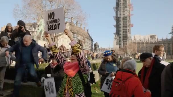 Londres Circa 2019 Primer Plano Pro Remainer Manifestándose Frente Parlamento — Vídeo de stock