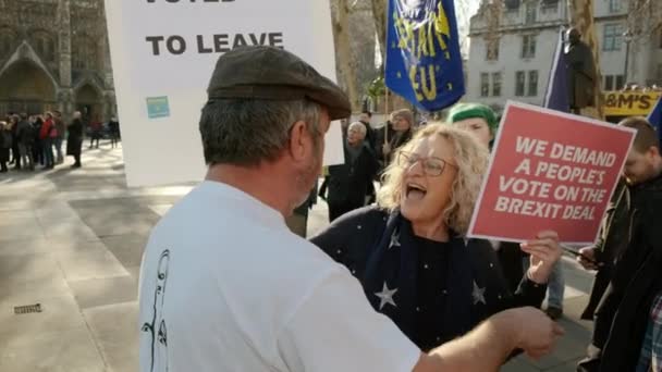 London Circa 2019 Närbild Pro Och Brexit Supporter Utbyta Uppvärmd — Stockvideo