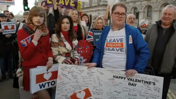 Londyn Circa 2019 Twarze Brexit Bliska Strzał Grupy Demonstrantów Plakaty — Wideo stockowe