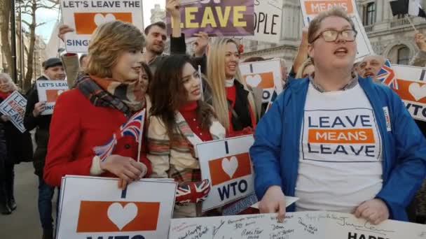 London Circa 2019 Faces Brexit Närbild Skott Grupp Demonstranter Håller — Stockvideo