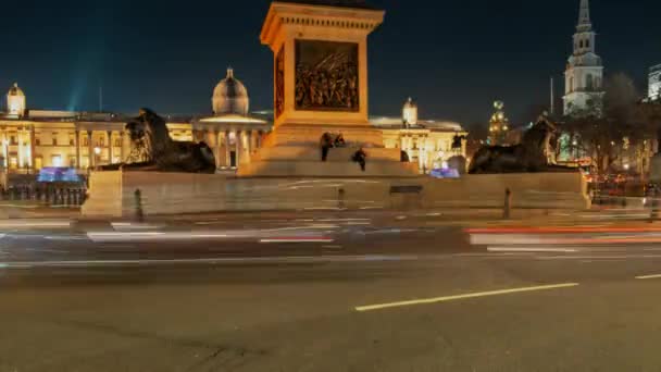 Trafalgar tér éjszakai Timelapse, London, Anglia, Egyesült Királyság — Stock videók