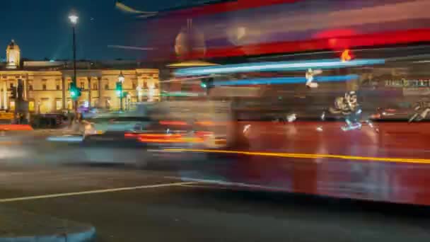 Trafalgar Square natt Timelapse, London, England, Storbritannien — Stockvideo