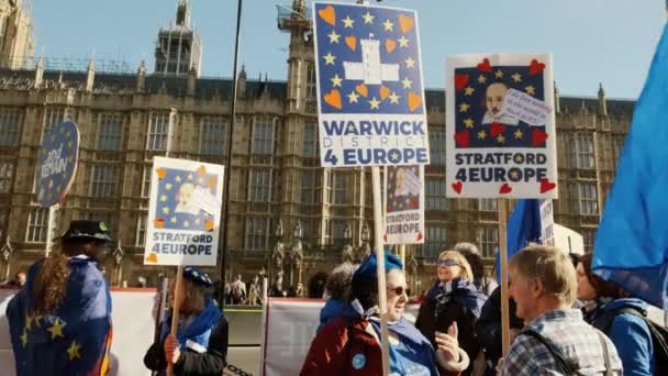 Brexit - pro-eu-Anhänger in Westminster, London — Stockvideo