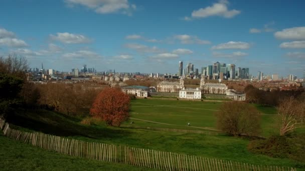 Canary Wharf and Royal Naval College, Greenwich, London, UK — Stock Video