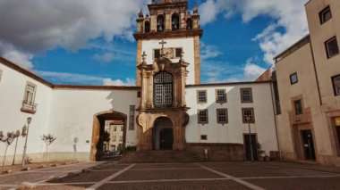 BRAGA, Portugal, 17 June 2025 - Santiago Tower, Braga, Portugal, stands as a medieval remnant of the city walls with rough hewn stone blocks, narrow openings and a compact footprint