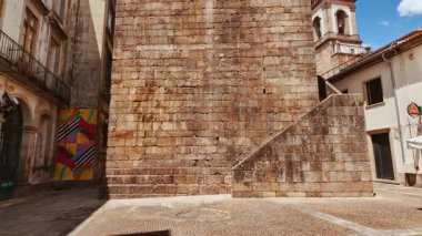 BRAGA, Portugal, 17 June 2025 - Castle of Braga, Braga, Portugal, highlights the surviving Braga Tower with crenellated parapets sturdy granite masonry and traces of the medieval fortifications