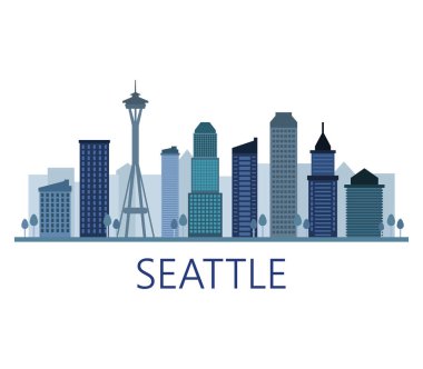 Beyaz arkaplanda ufuk çizgisi Seattle