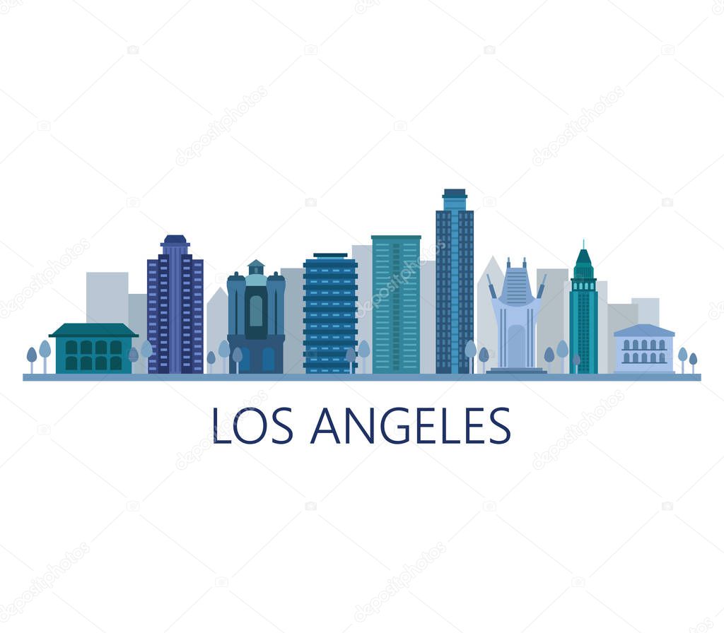 Los Angeles skyline on white background