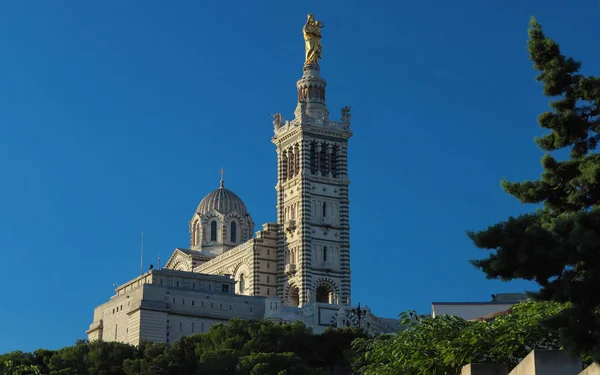 Słynny Zabytkowy Kościół Notre Dame Garde Marsylii Południowej Francji — Zdjęcie stockowe