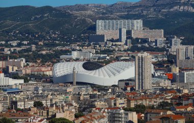 Şehri Marsilya, Stade Velodrome havadan görünümü. Fransa.
