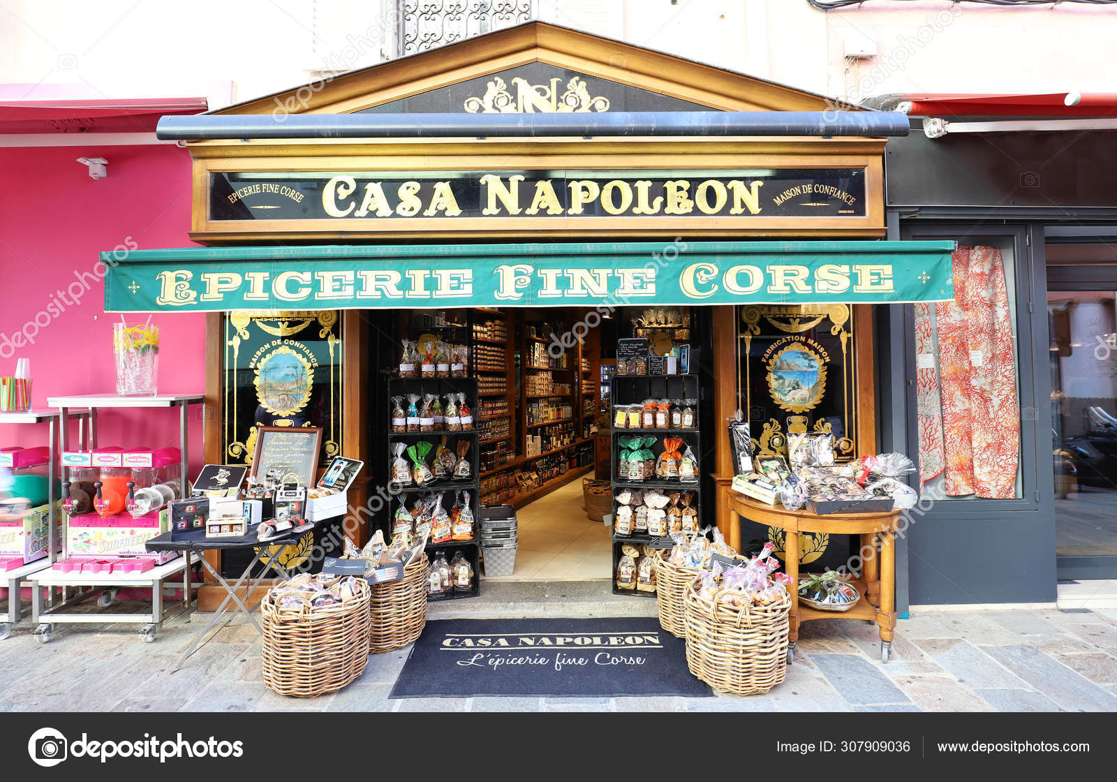 The delacatessen shop Casa Napoleon located in historical centre of Ajaccio capital of South Corsica France. Stock Editorial Photo KovalenkovPetr 307909036