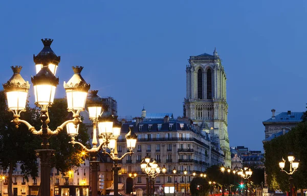 View Bell Towers Notre Dame Paris Cathedral Traditional French Street — Stock Photo, Image