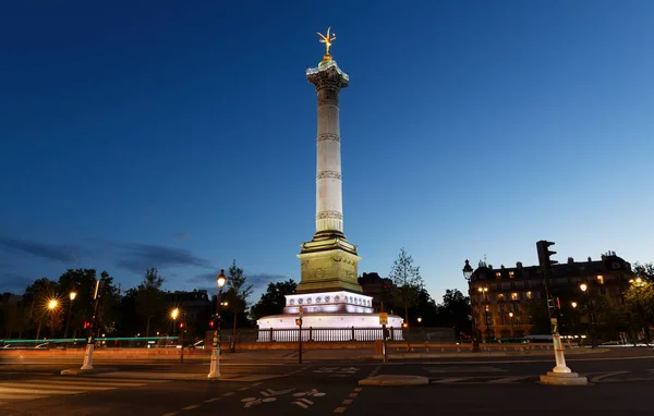 Columna Julio Plaza Bastilla Por Noche París Francia —  Fotos de Stock