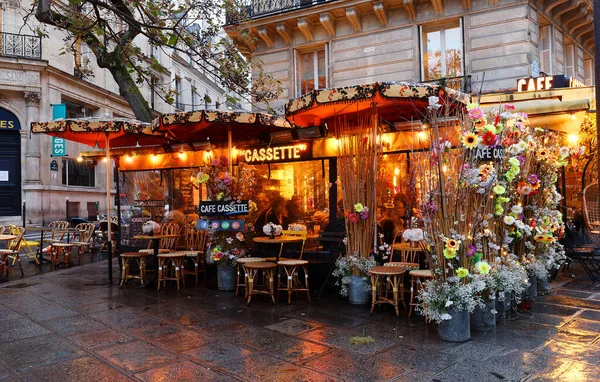 Paris France October 2020 Traditional French Cafe Cassette Decorated Flowers — Stock Photo, Image